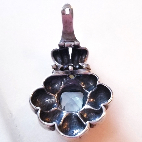 Antique Blue Topaz & Peridot Pendant Sterling Silver Setting Unique Rare Item - Picture 8 of 14